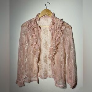 💖Y2K Pink Lace Sheer Flower Button Down💖